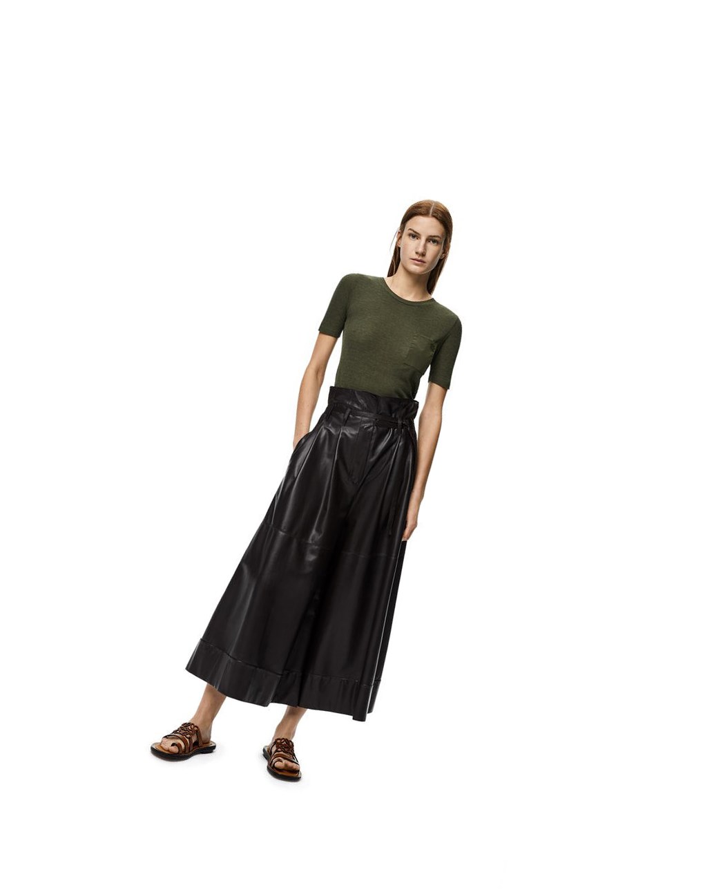 Loewe Belted culotte trousers in nappa Negros Marrom | SWFIV-8260
