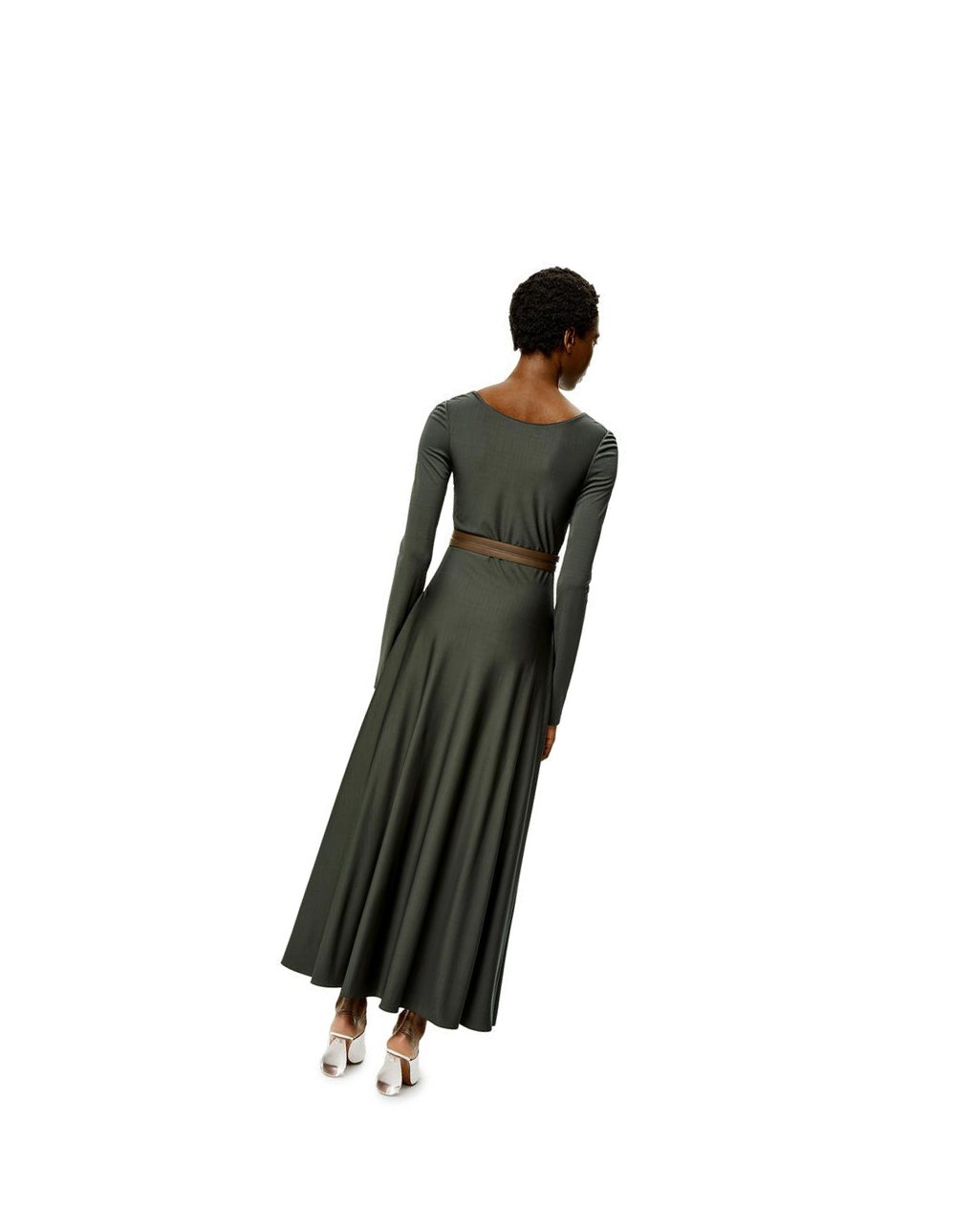 Loewe Belted midi dress in viscose Kaki | OUMCR-3485