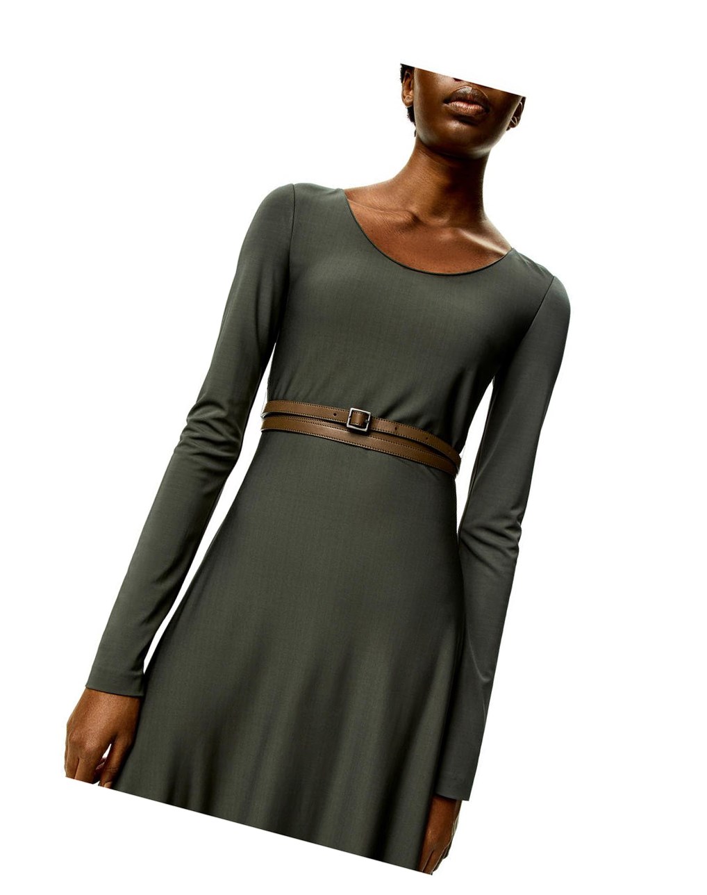 Loewe Belted midi dress in viscose Kaki | OUMCR-3485