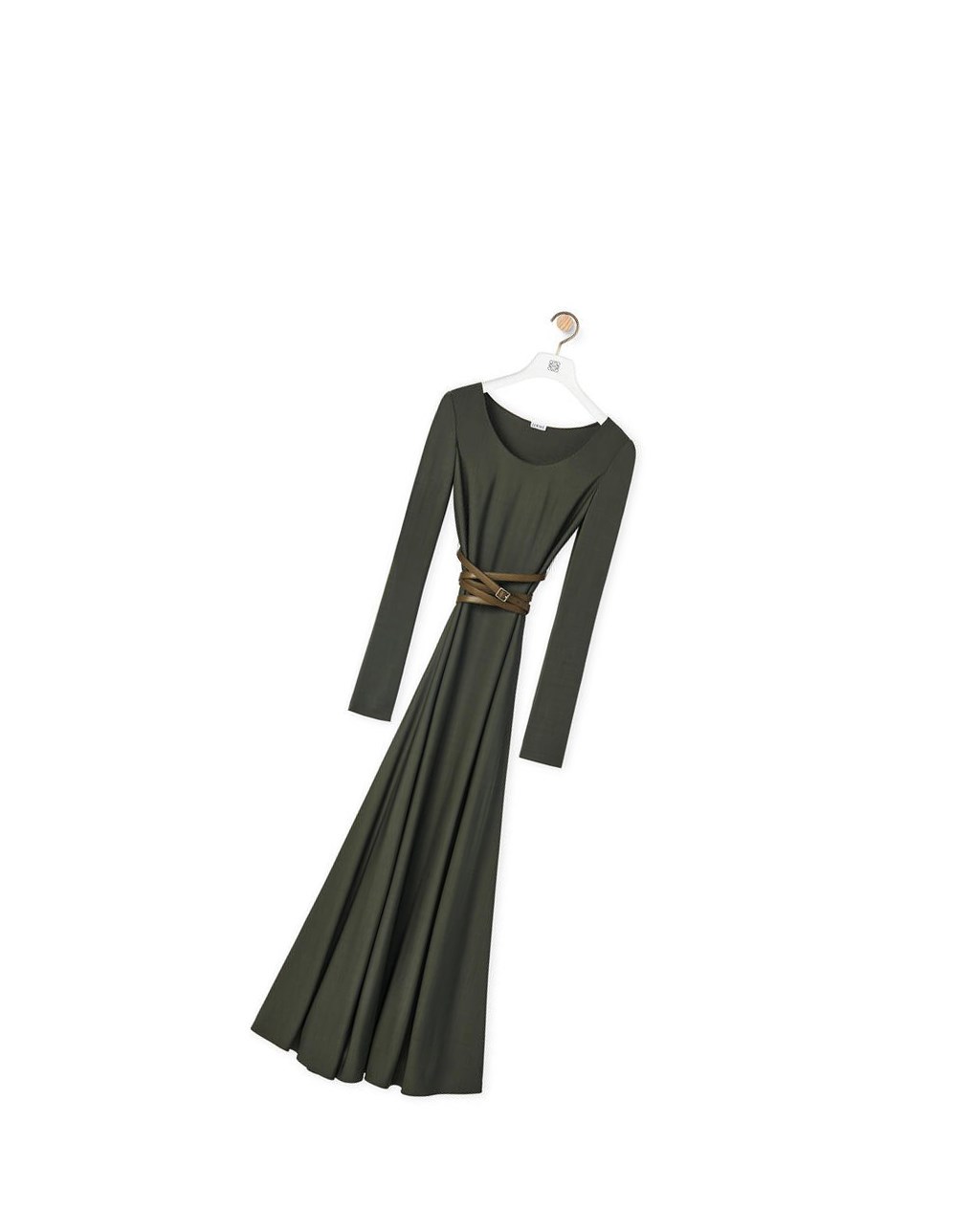 Loewe Belted midi dress in viscose Kaki | OUMCR-3485
