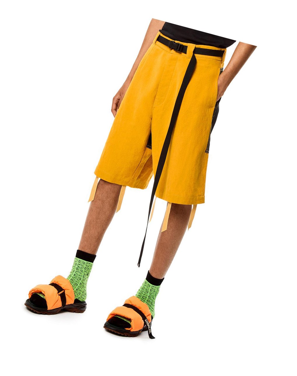 Loewe Bi-material bermuda shorts in cotton and linen Sunflower | BEFND-6875