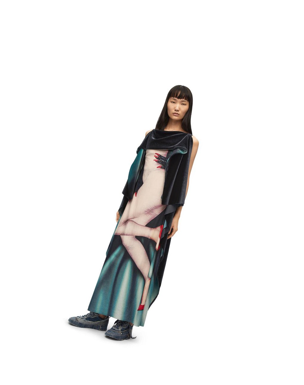 Loewe Body print kaftan dress in velvet Grises | NSJAC-0758