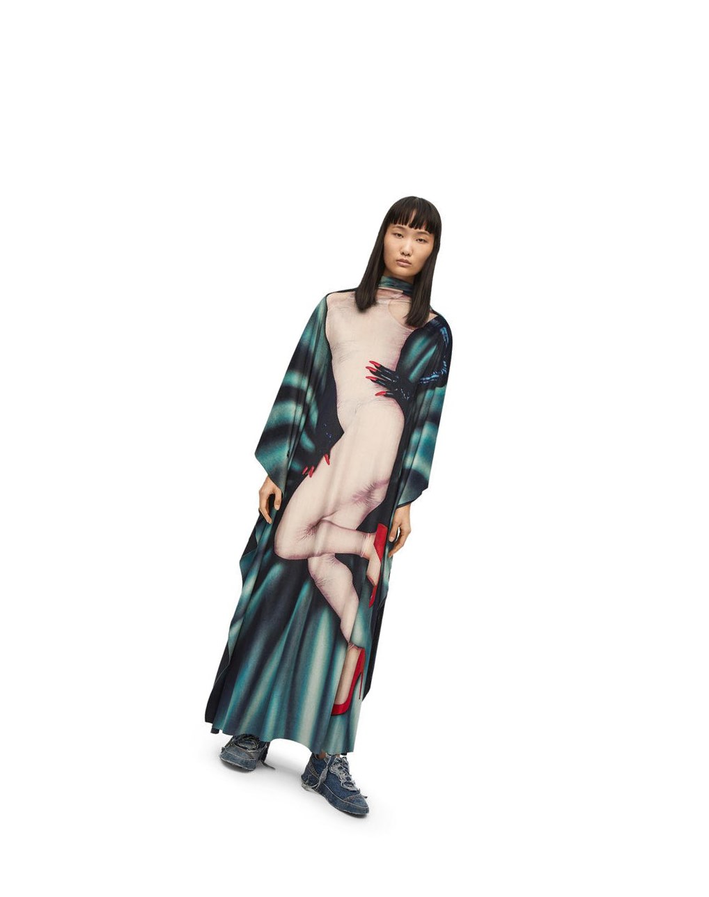 Loewe Body print kaftan dress in velvet Grises | NSJAC-0758