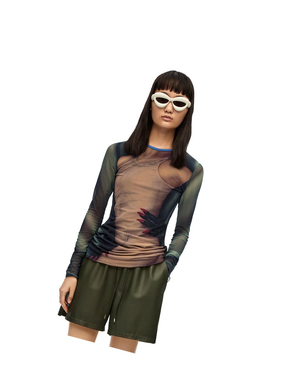 Loewe Body print top in mesh Grises | TYVRJ-4873