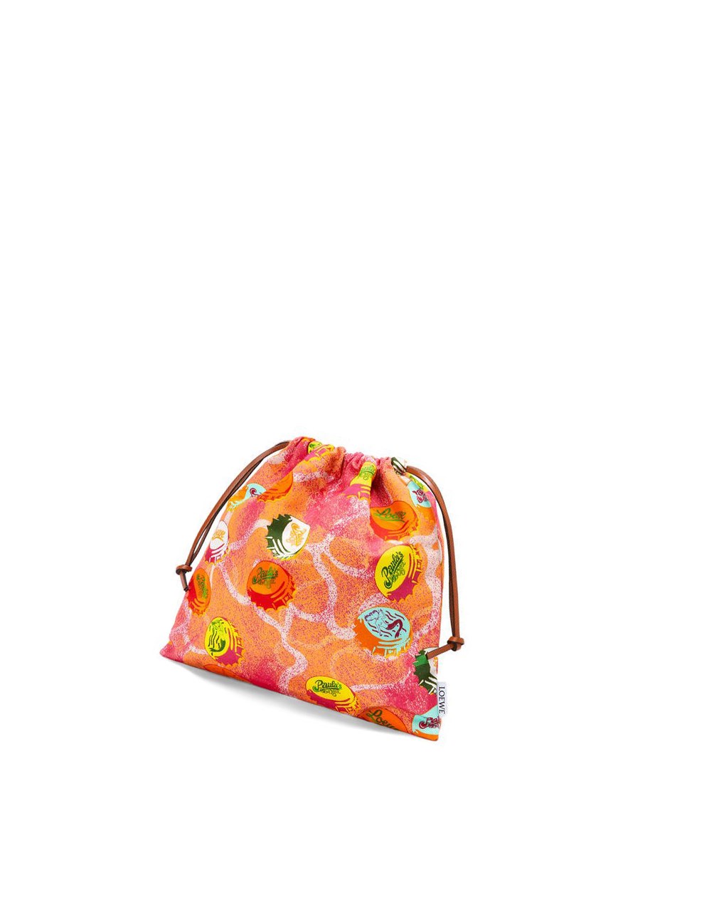 Loewe Bottle caps drawstring pouch in canvas and calfskin Naranjas | COKVG-2635