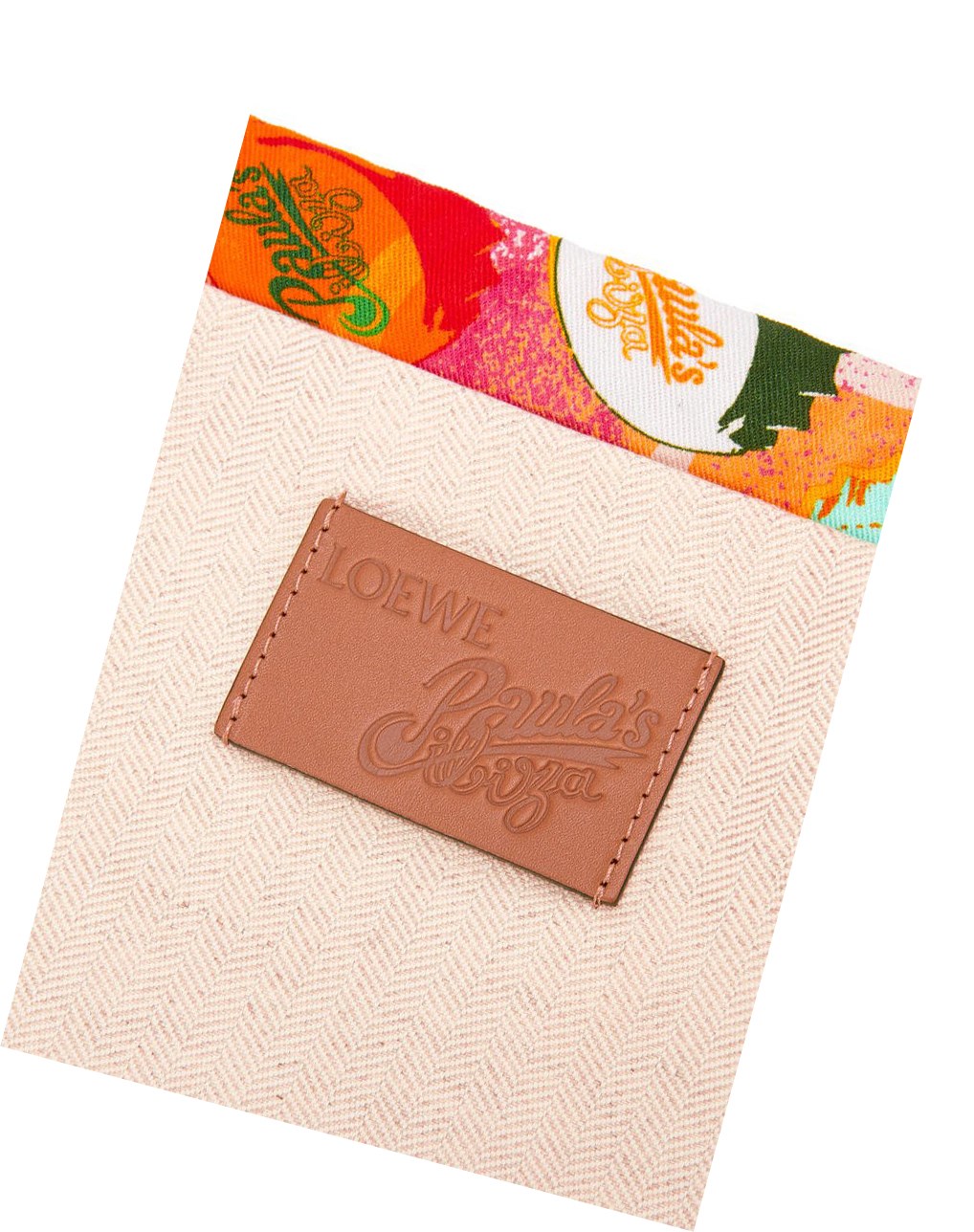 Loewe Bottle caps drawstring pouch in canvas and calfskin Naranjas | COKVG-2635