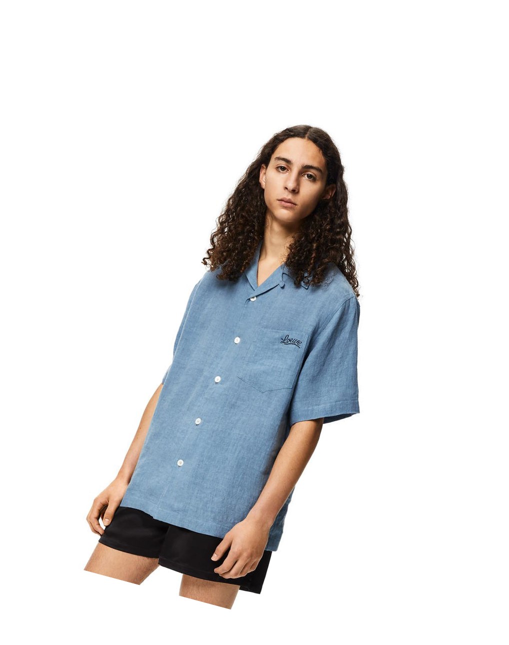 Loewe Bowling shirt in linen Azules | SAGNO-0872