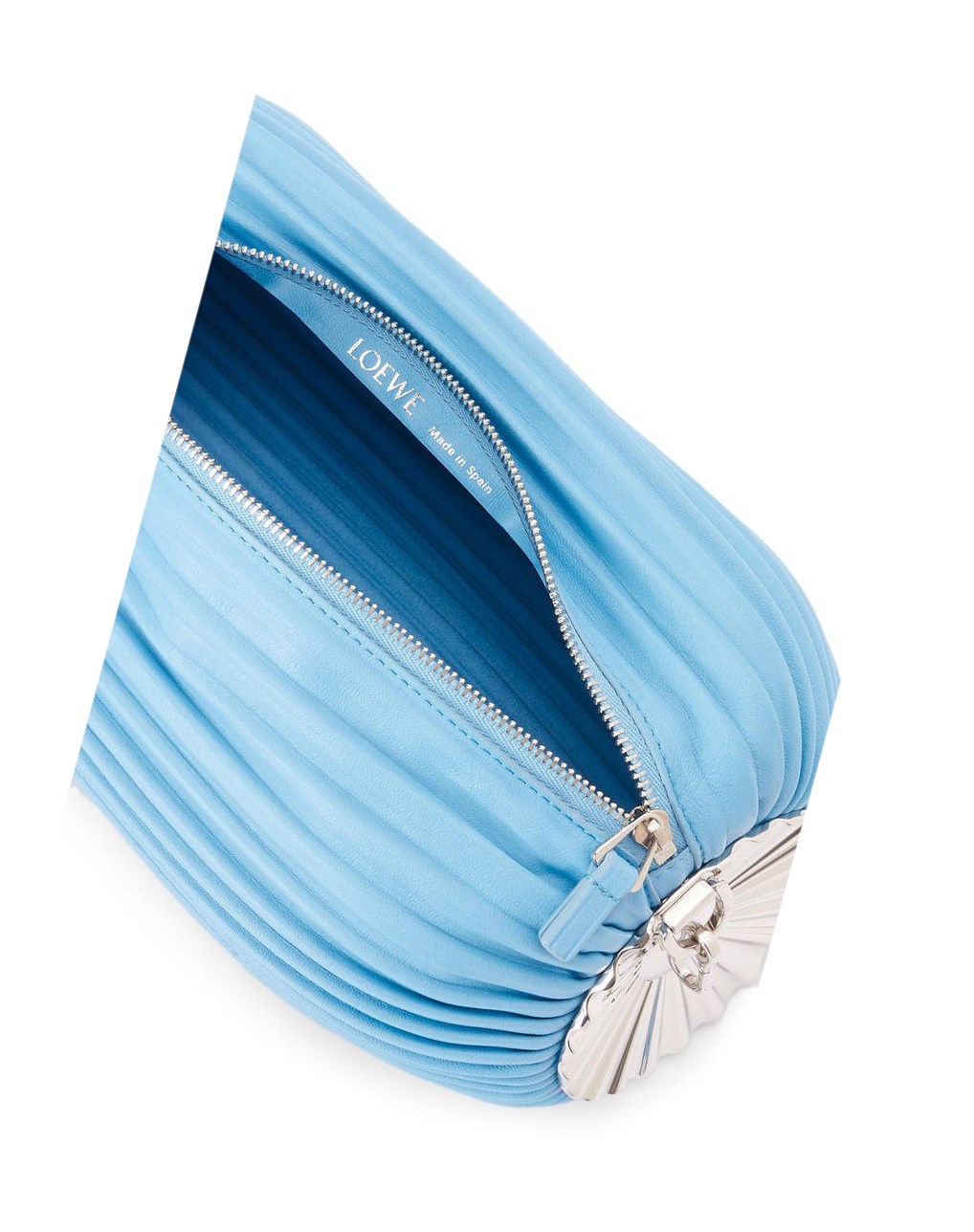 Loewe Bracelet pouch in pleated nappa with solar metal panel Azules | VCXBT-1042