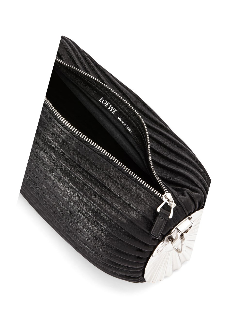 Loewe Bracelet pouch in pleated nappa with solar metal panel Negros | VLSYR-0516