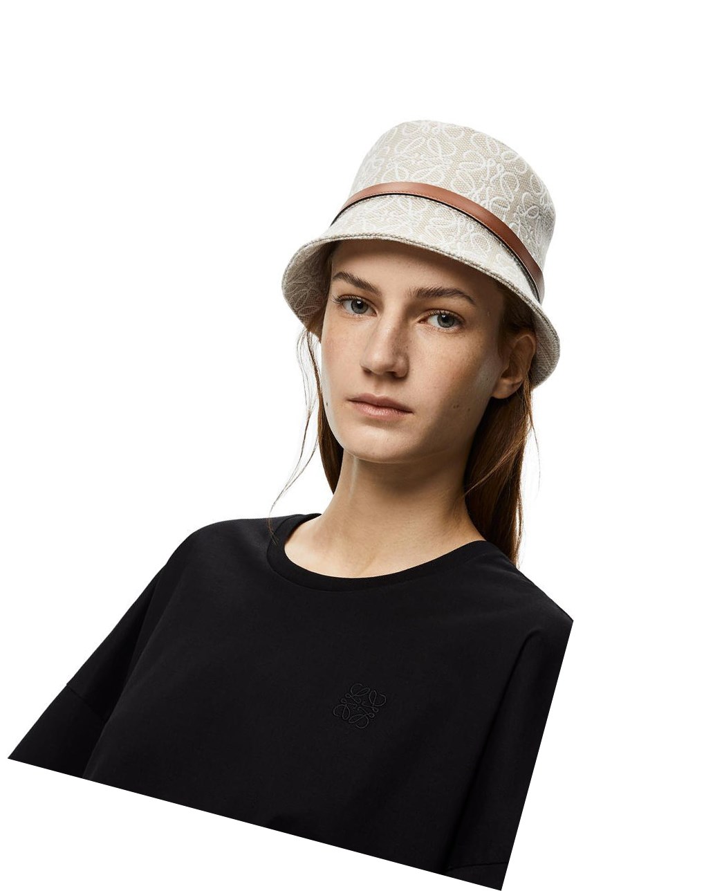 Loewe Bucket hat in Anagram jacquard and calfskin Blancos | JHWYX-5764