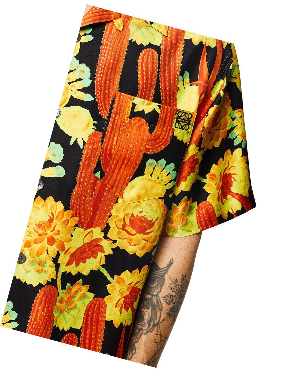 Loewe Cactus print bowling shirt in silk Negros Amarillos | GBLKZ-3597