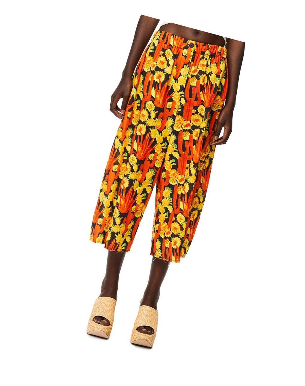 Loewe Cactus print cropped trousers in cotton Negros Naranjas Dorados | ATQPJ-2674
