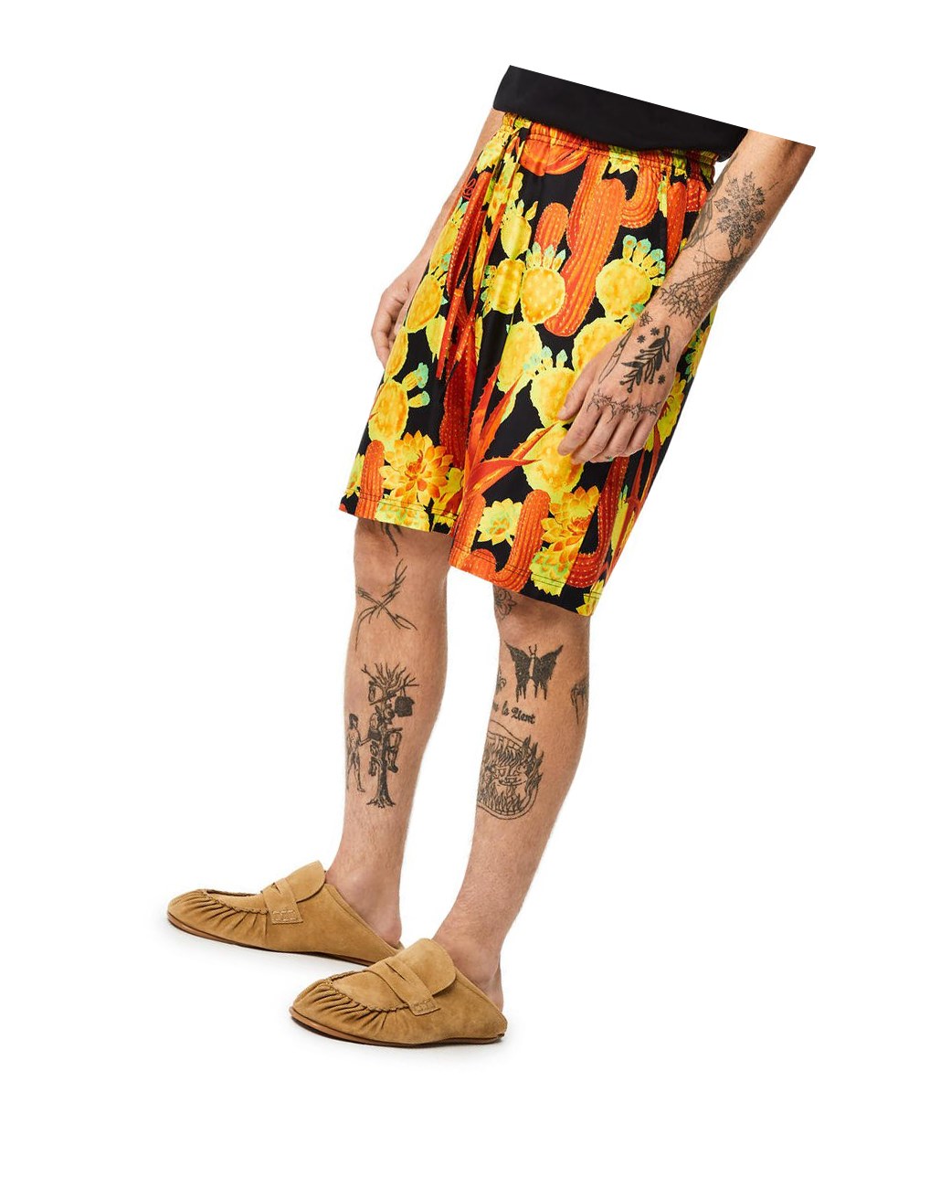 Loewe Cactus print drawstring shorts in silk Negros Amarillos | JEXOQ-7185