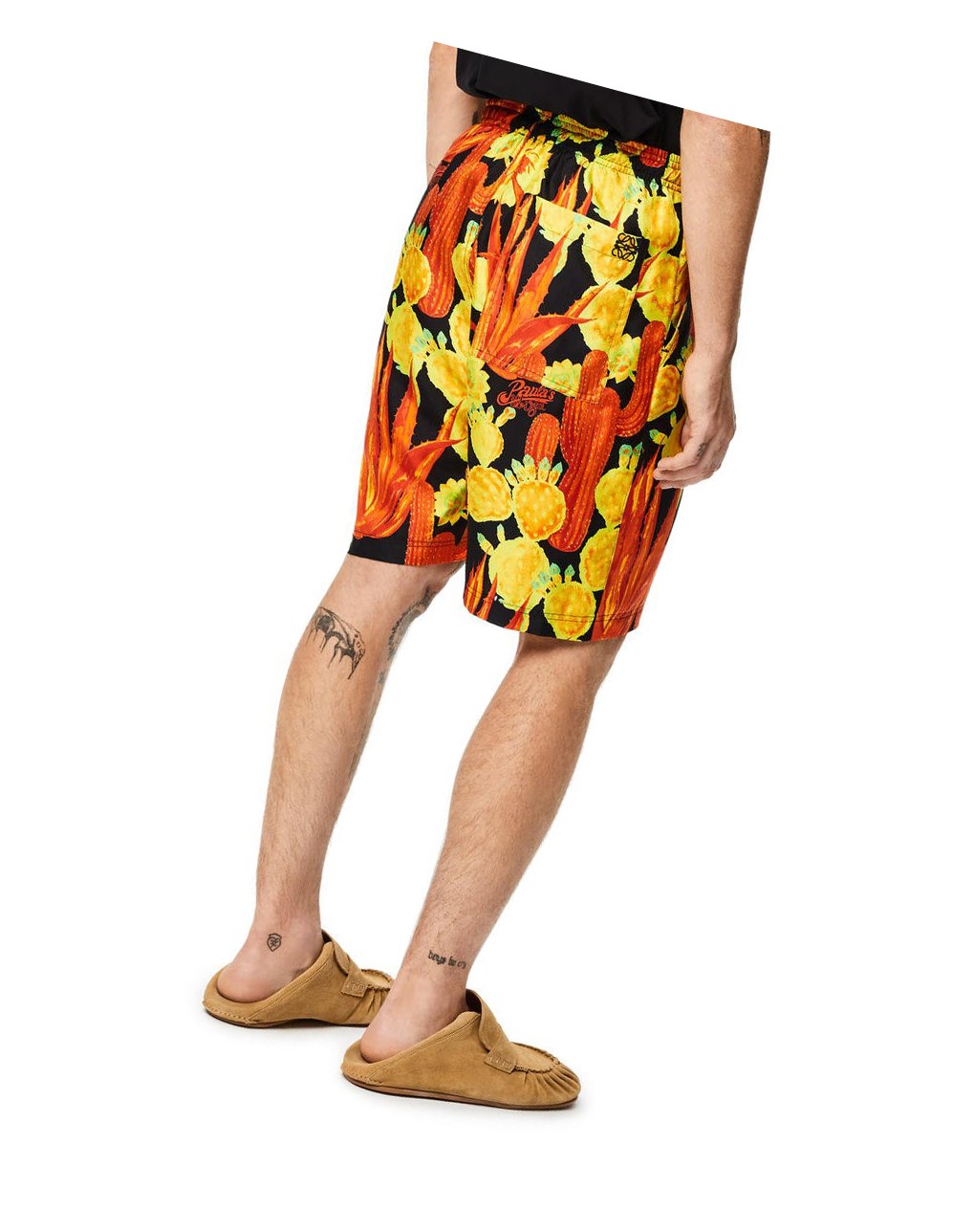 Loewe Cactus print drawstring shorts in silk Negros Amarillos | JEXOQ-7185