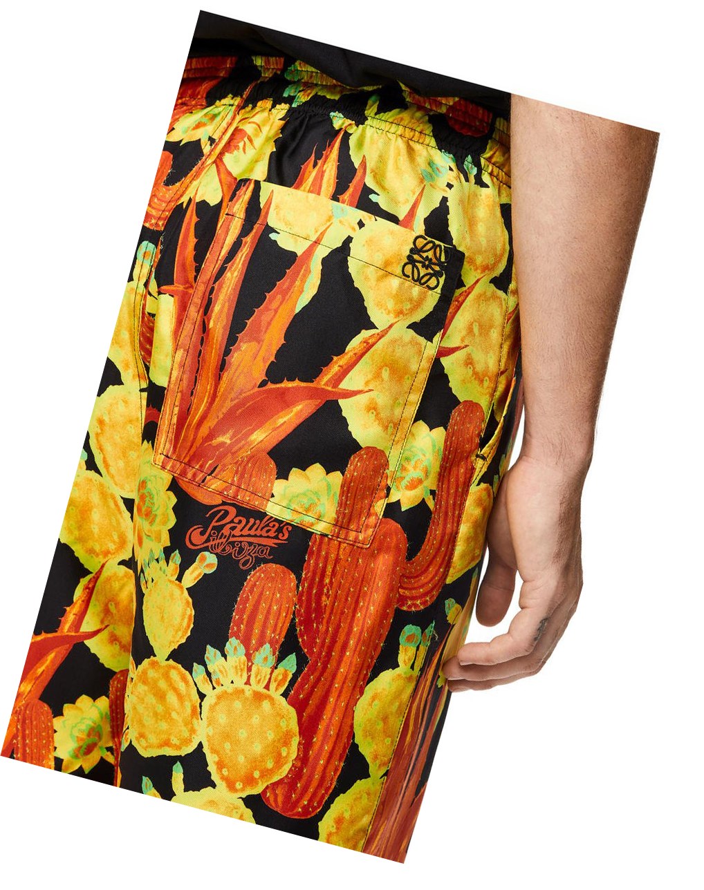 Loewe Cactus print drawstring shorts in silk Negros Amarillos | JEXOQ-7185