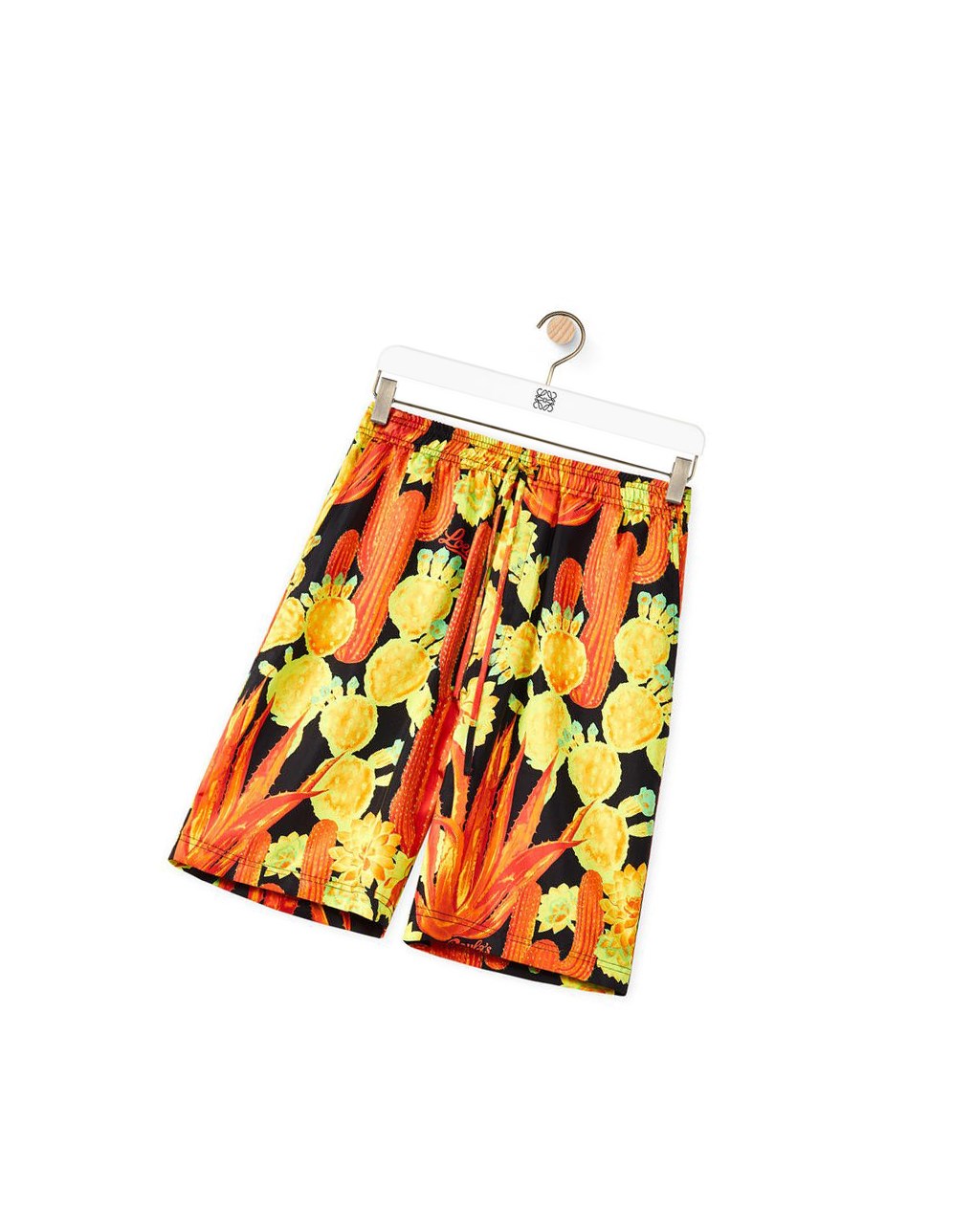 Loewe Cactus print drawstring shorts in silk Negros Amarillos | JEXOQ-7185