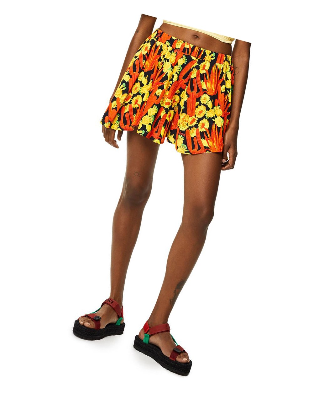 Loewe Cactus print flare shorts in viscose Negros Naranjas Dorados | YAKEP-4506