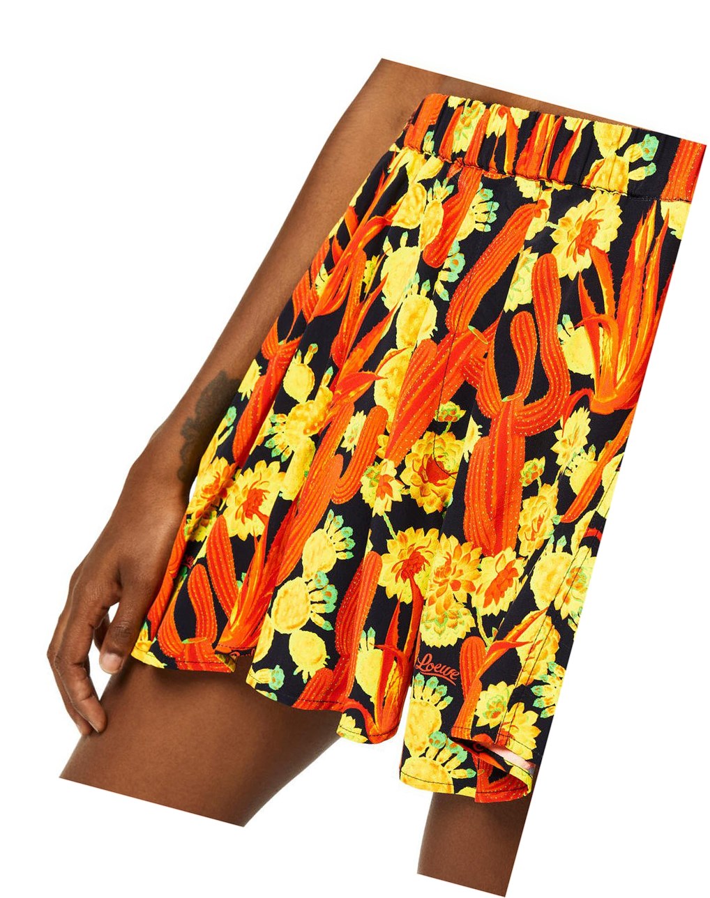 Loewe Cactus print flare shorts in viscose Negros Naranjas Dorados | YAKEP-4506