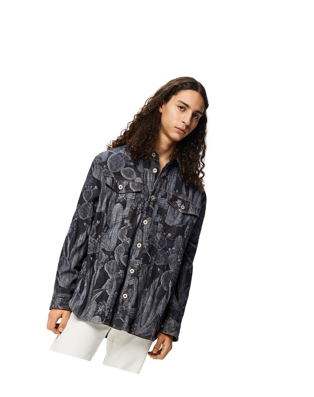 Loewe Cactus print overshirt in cotton Negros | UCPRW-1384