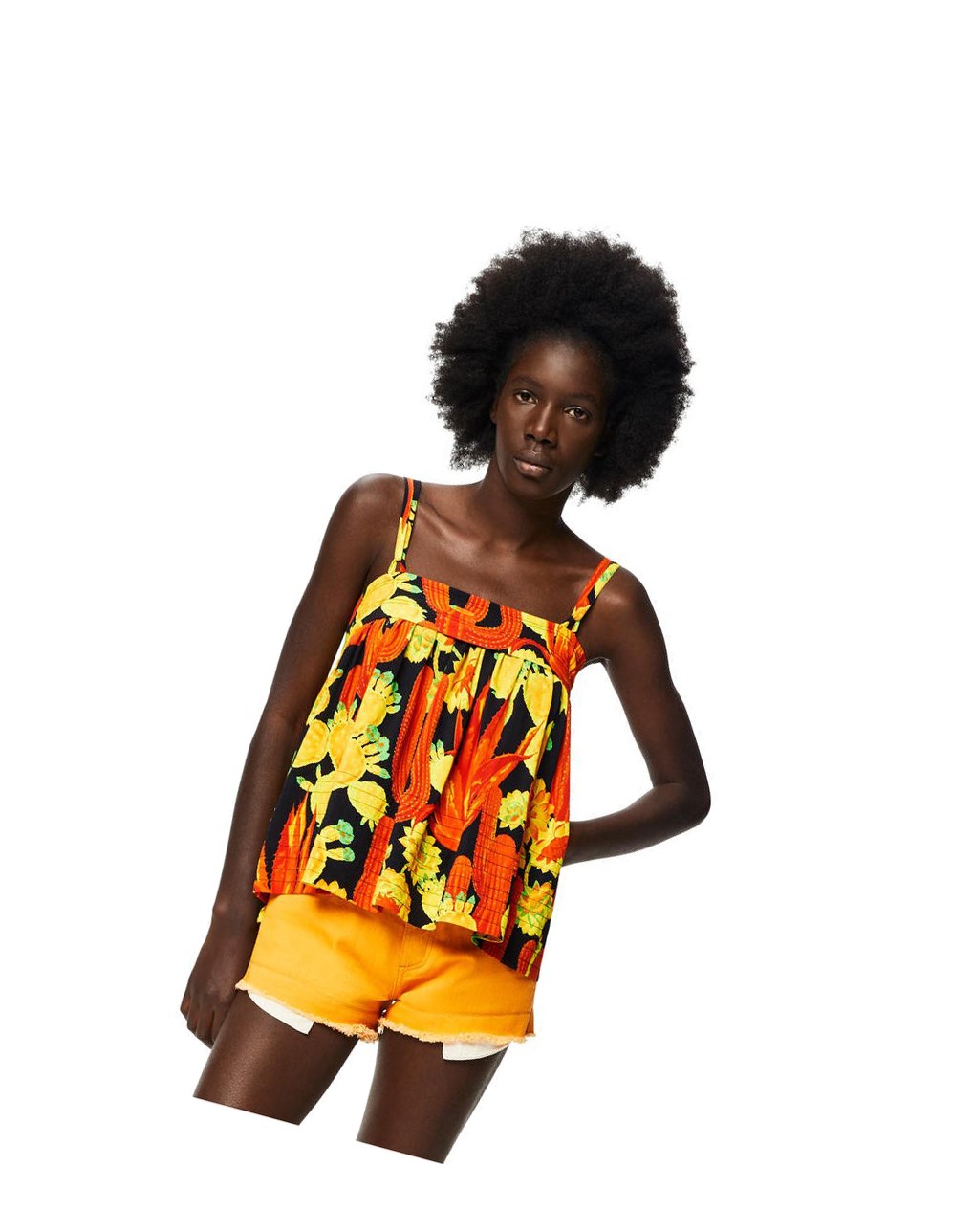 Loewe Cactus print top in viscose Negros Naranjas Dorados | OJFNM-1987