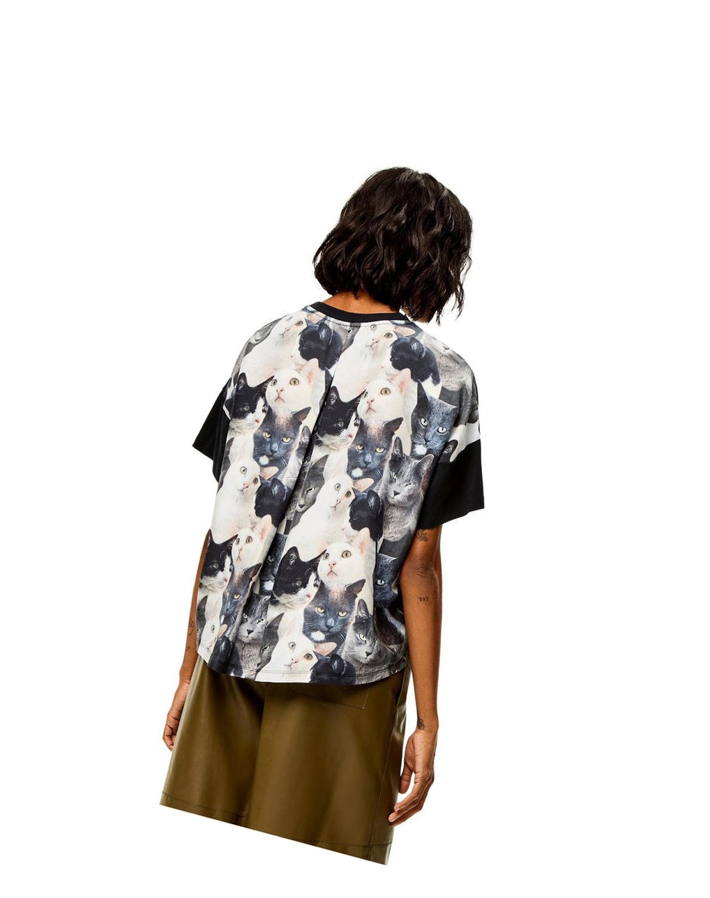 Loewe Cats print T-shirt in cotton and silk Negros Multicolor | ZUEAQ-0784