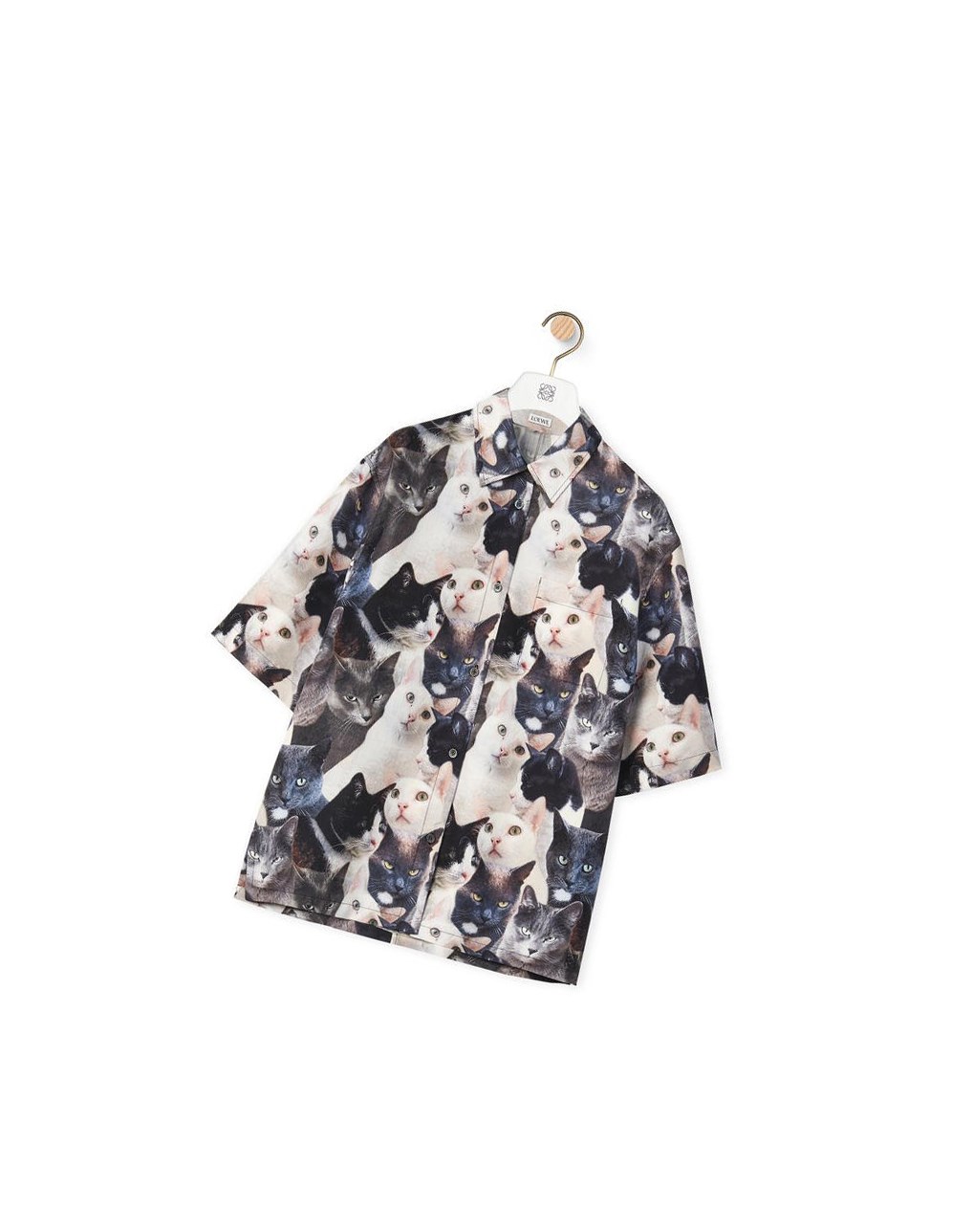 Loewe Cats print shirt in silk Grises Negros | SPXCV-0362