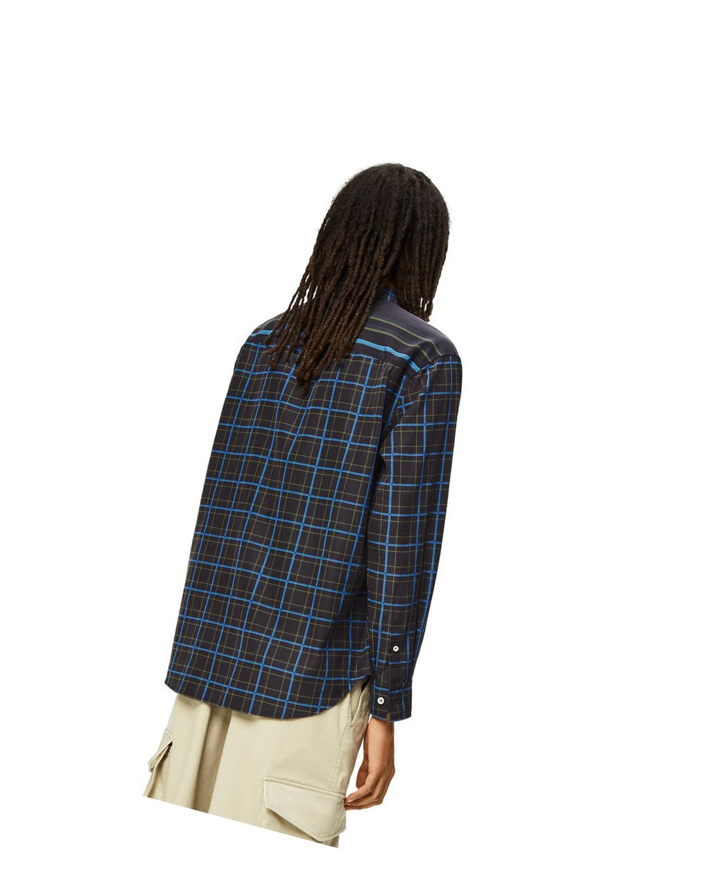 Loewe Chest pocket check shirt in silk and cotton Grises Oscuro Azules | TKZDF-1048