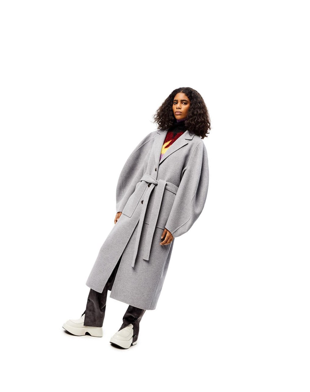Loewe Circular sleeve belted coat in wool and cashmere Grises | MNYPC-9570