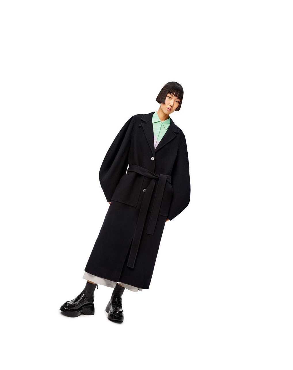 Loewe Circular sleeve belted coat in wool and cashmere Negros | TBKWM-9764