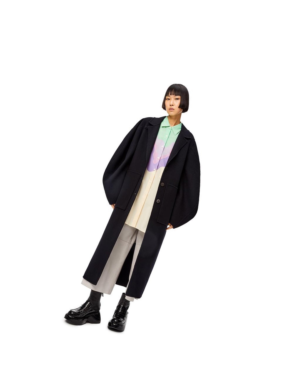 Loewe Circular sleeve belted coat in wool and cashmere Negros | TBKWM-9764