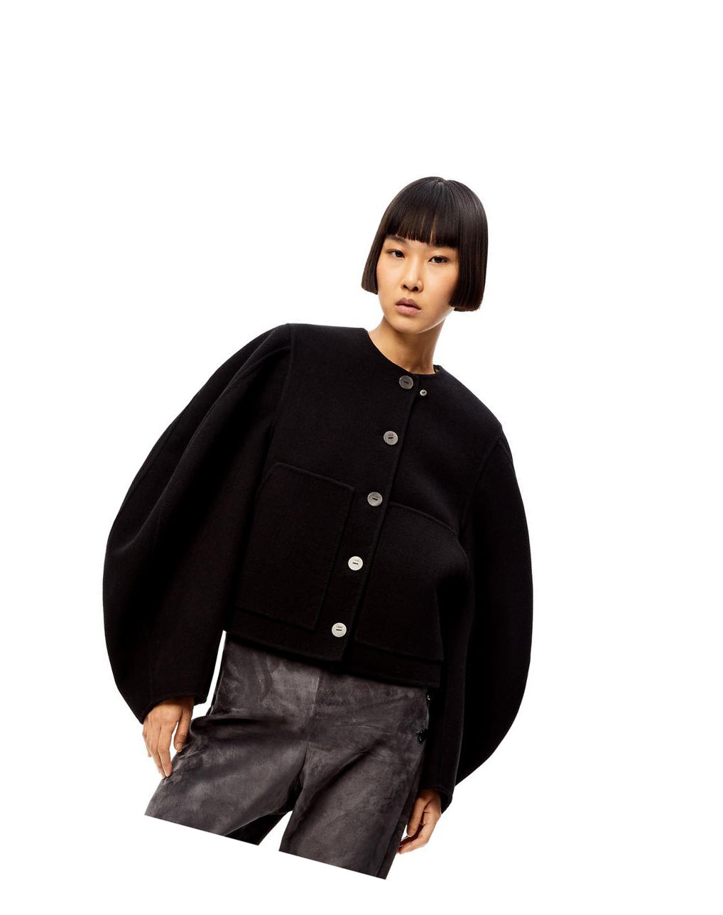 Loewe Circular sleeve button jacket in wool and cashmere Negros | PVDMG-9046