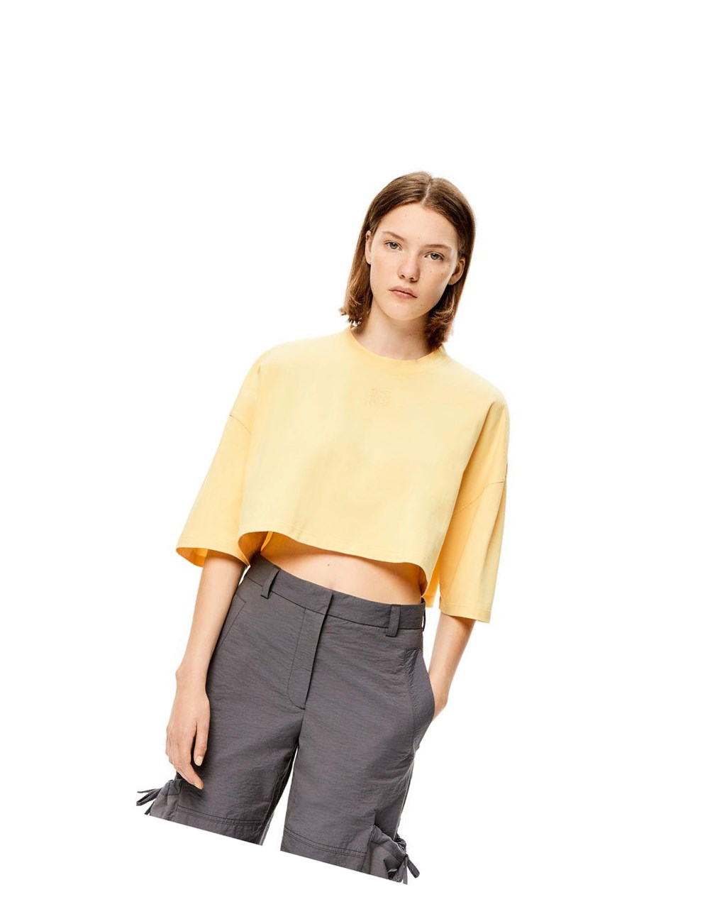 Loewe Cropped Anagram T-shirt in cotton Amarillos Claro | LHYZA-9425