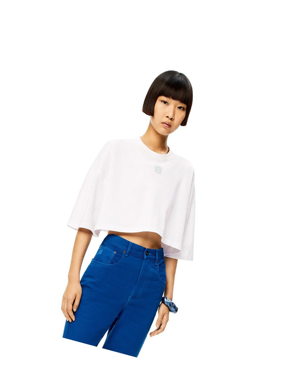Loewe Cropped Anagram T-shirt in cotton Blancos | LPGKO-0649