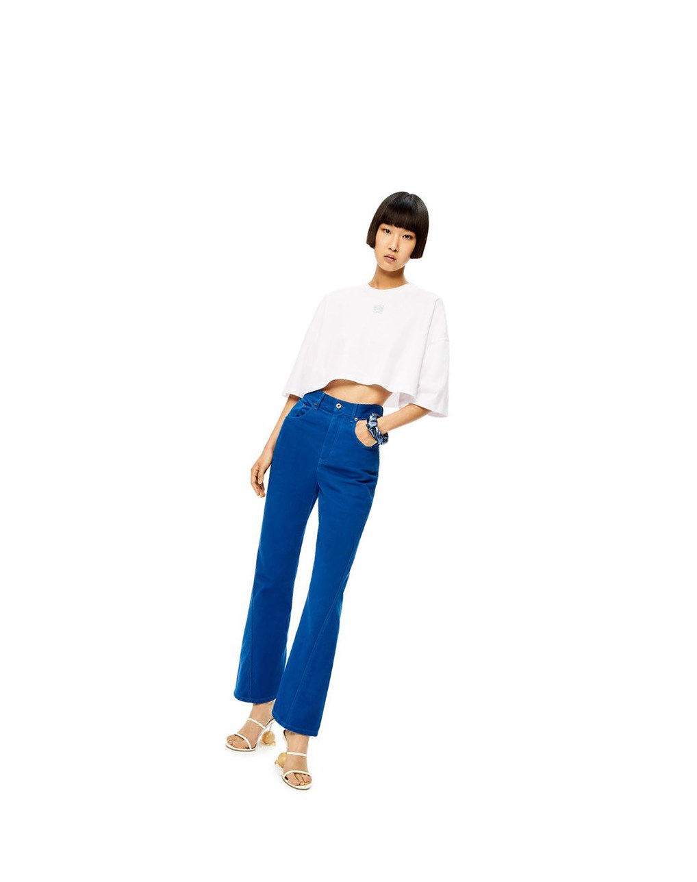 Loewe Cropped Anagram T-shirt in cotton Blancos | LPGKO-0649