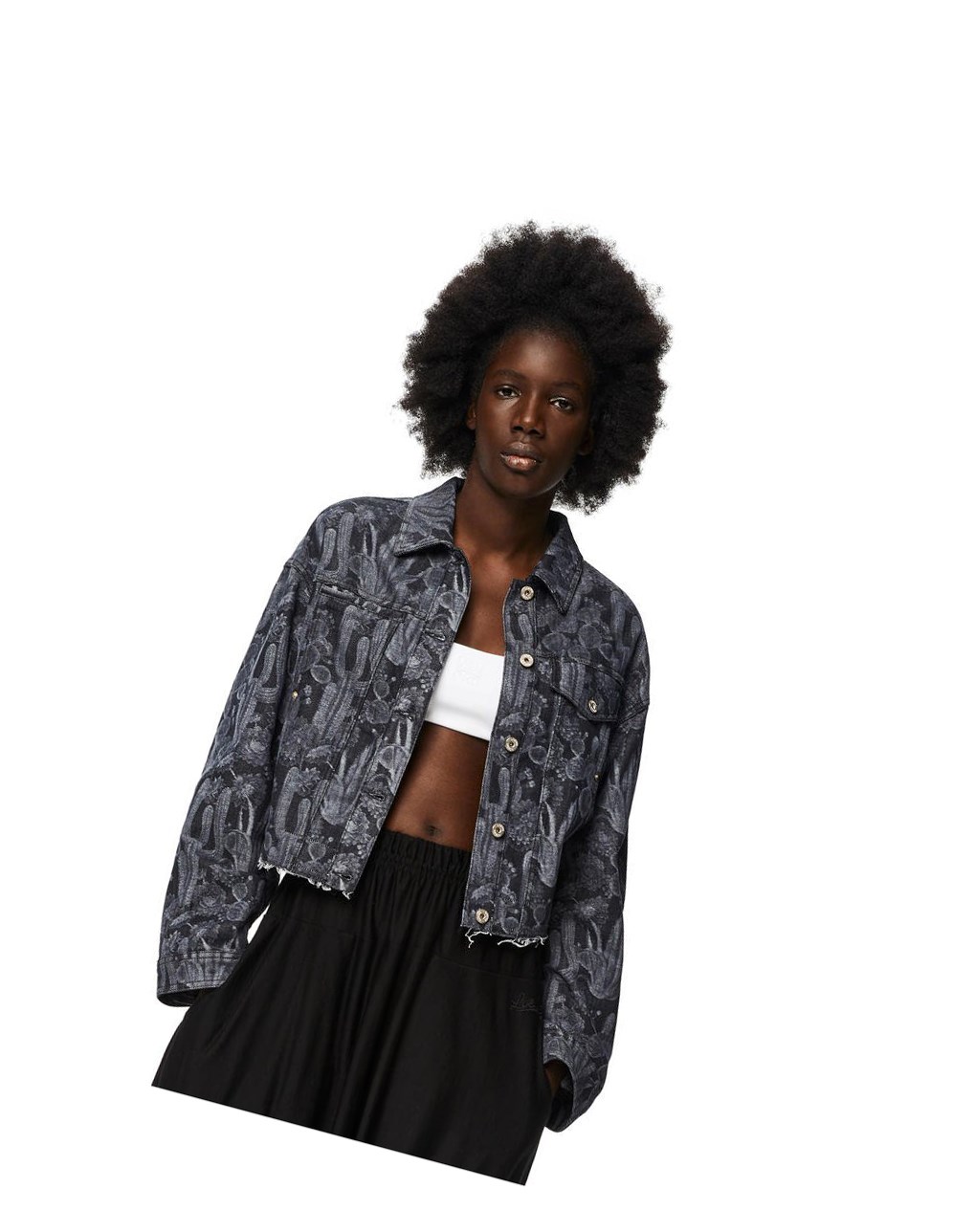 Loewe Cropped cactus jacket in denim Negros Blancos | JELFB-1346