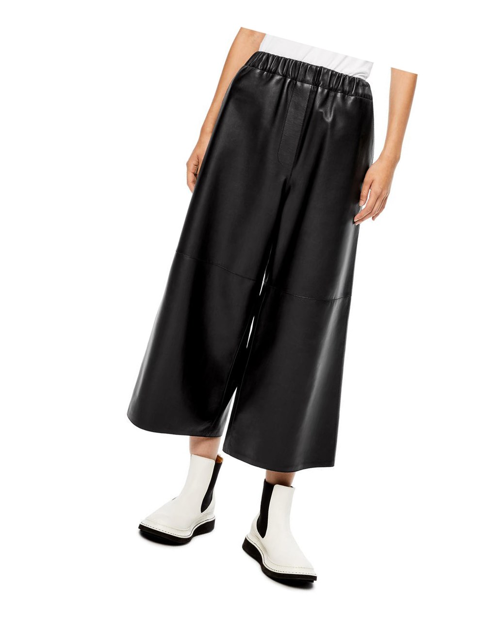 Loewe Cropped elasticated trousers in nappa Negros | QWEAX-9347