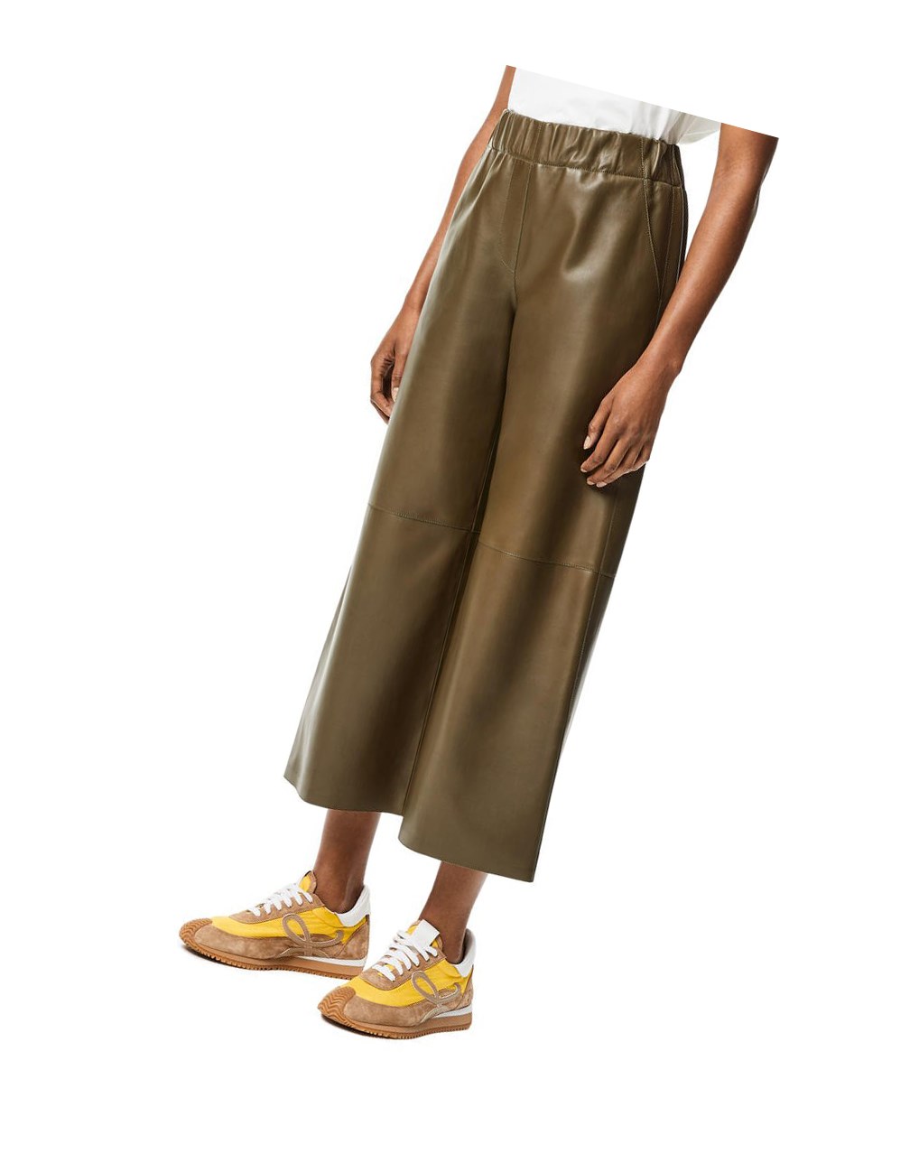 Loewe Cropped elasticated waist trousers in nappa Kaki Verdes | GTRKM-1269