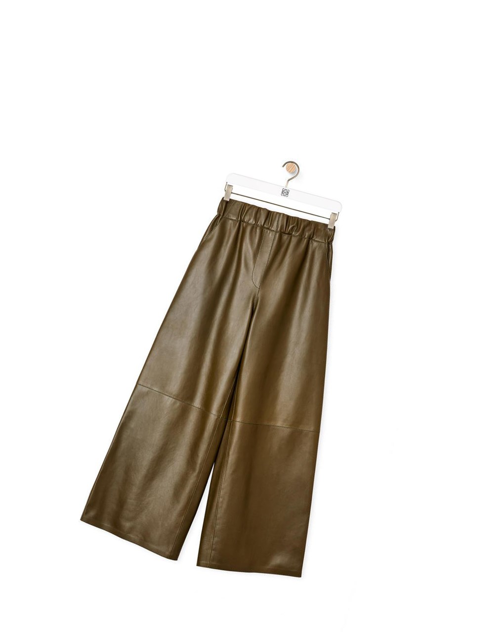 Loewe Cropped elasticated waist trousers in nappa Kaki Verdes | GTRKM-1269