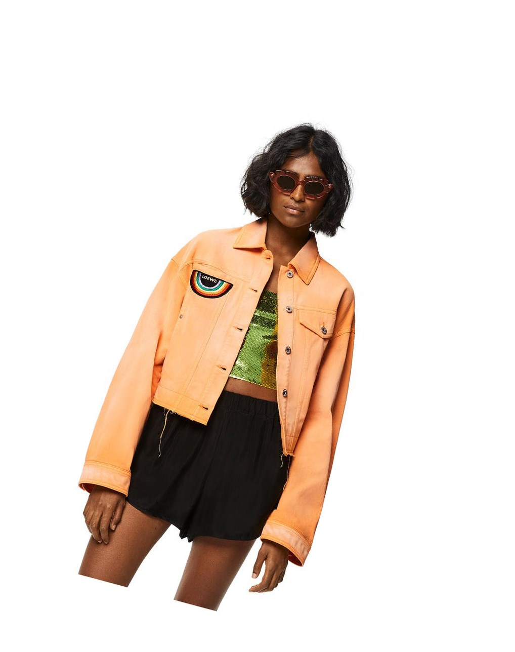 Loewe Cropped jacket in denim Mandarin | USQFD-1264