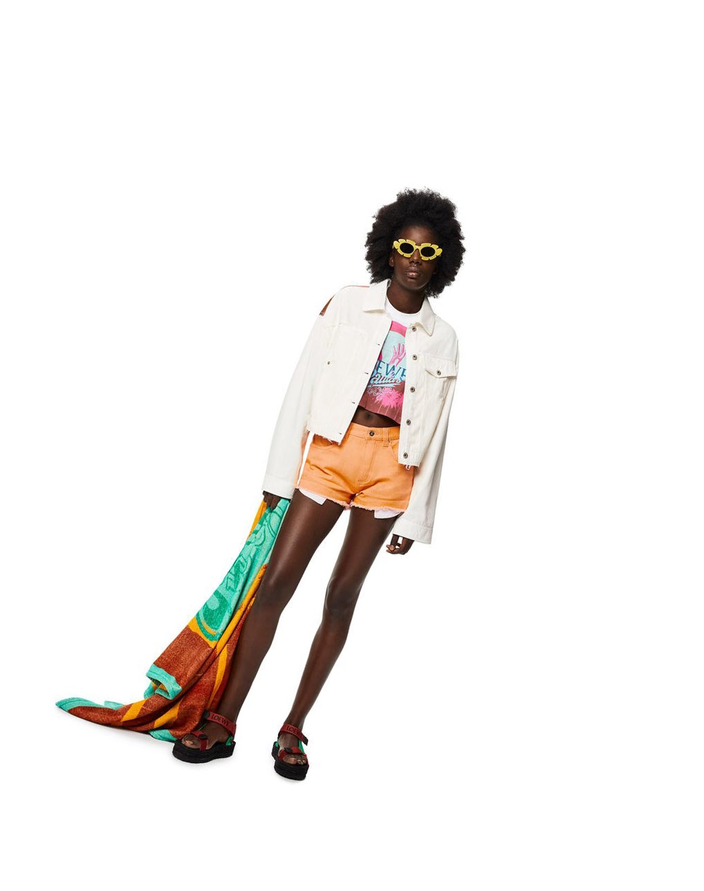 Loewe Cropped palm jacket in denim Blancos | IJXLF-7389