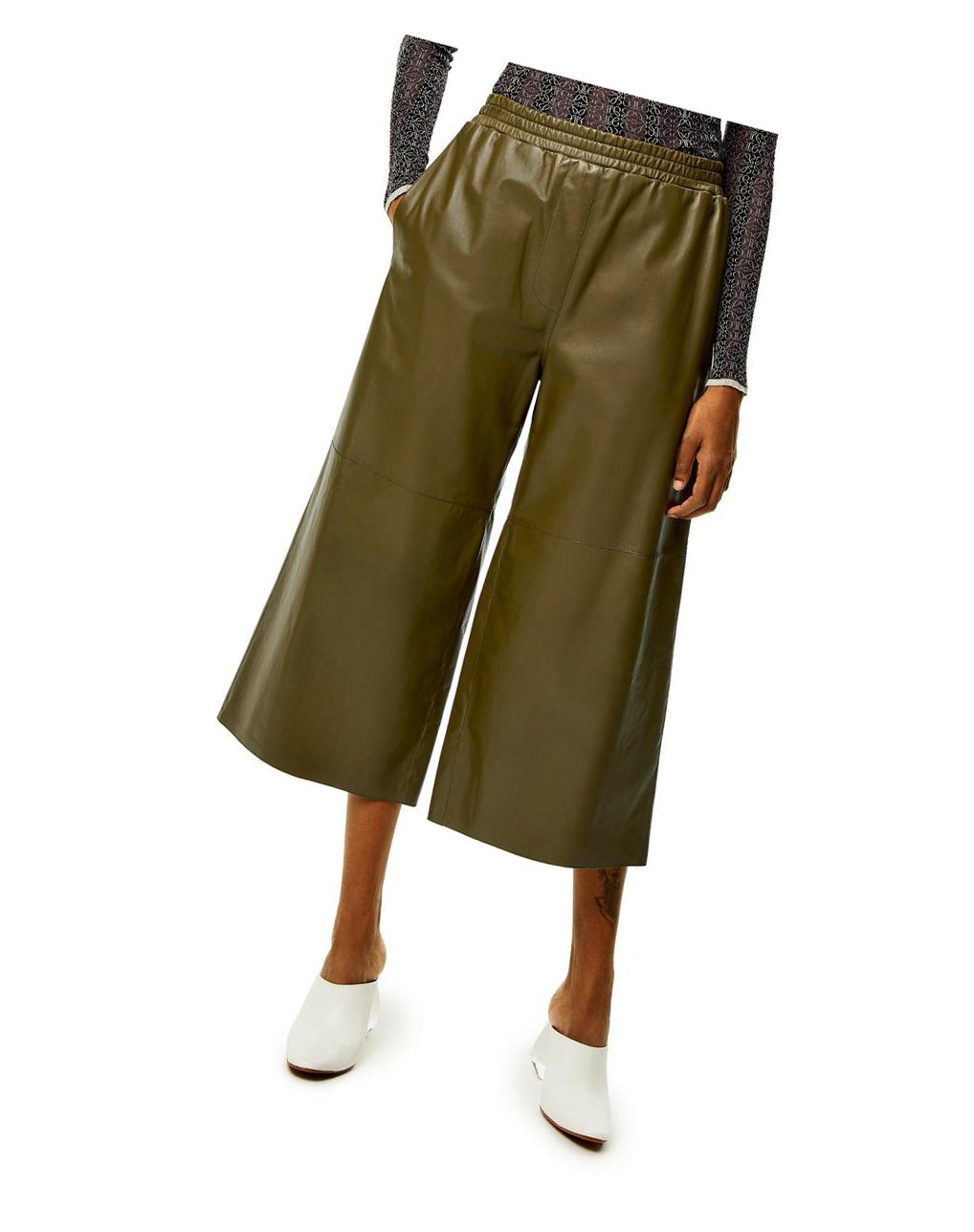 Loewe Cropped trousers in nappa Kaki Oscuro Verdes | ADPHX-5632