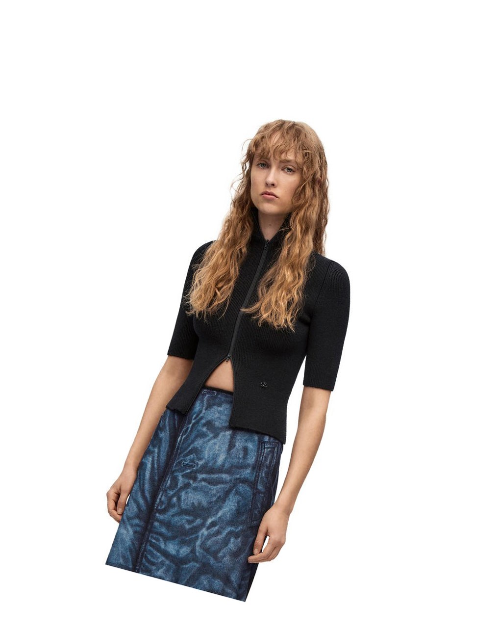 Loewe Cropped zip up sweater in wool Negros | QUWYZ-5927