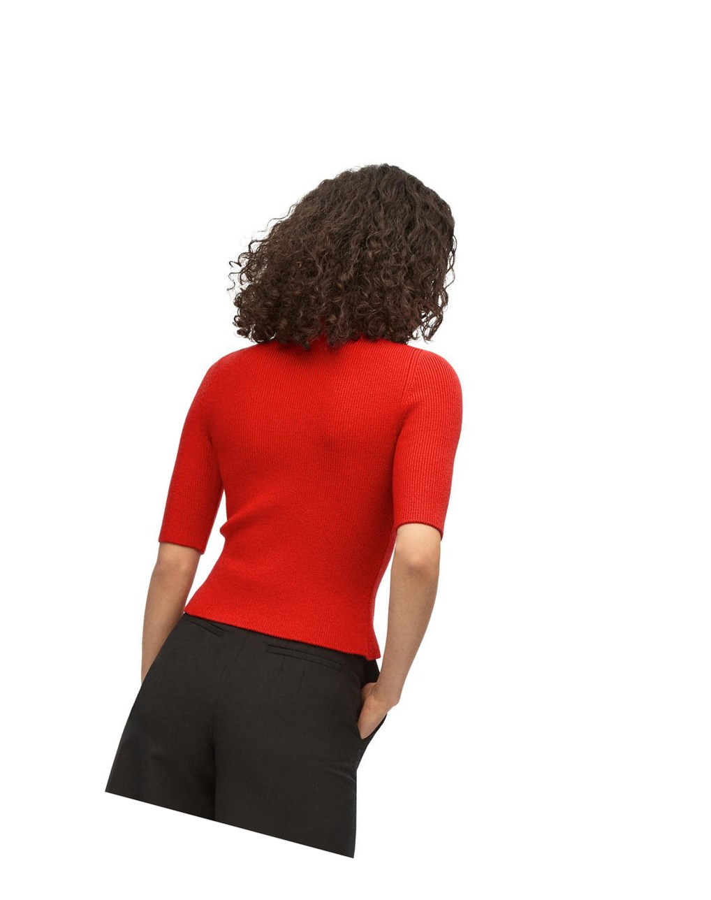 Loewe Cropped zip up sweater in wool Vermillion | BKHRV-6219