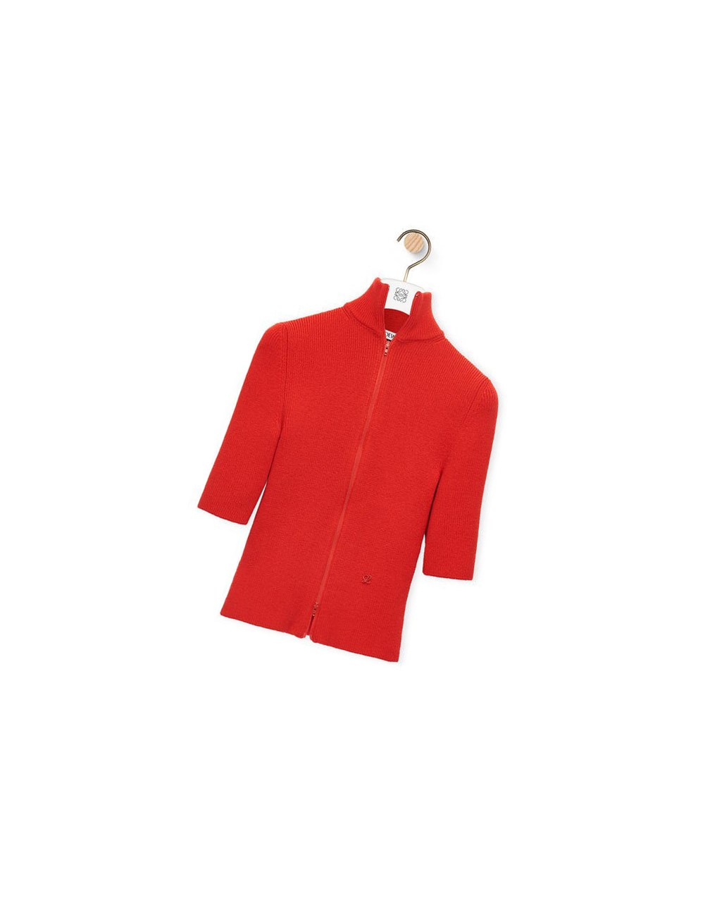 Loewe Cropped zip up sweater in wool Vermillion | BKHRV-6219