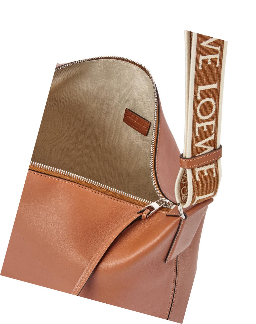 Loewe Cubi Crossbody bag in supple smooth calfskin and jacquard Tan | UHXDT-9026