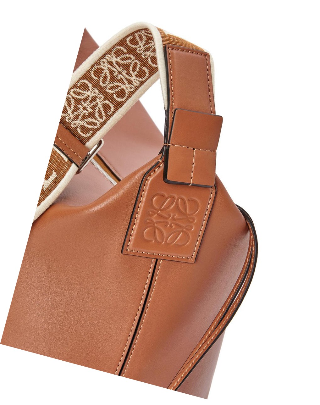 Loewe Cubi Crossbody bag in supple smooth calfskin and jacquard Tan | UHXDT-9026