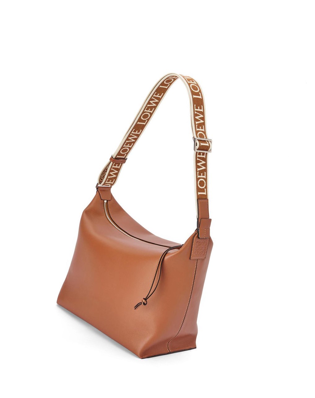 Loewe Cubi Crossbody bag in supple smooth calfskin and jacquard Tan | UHXDT-9026