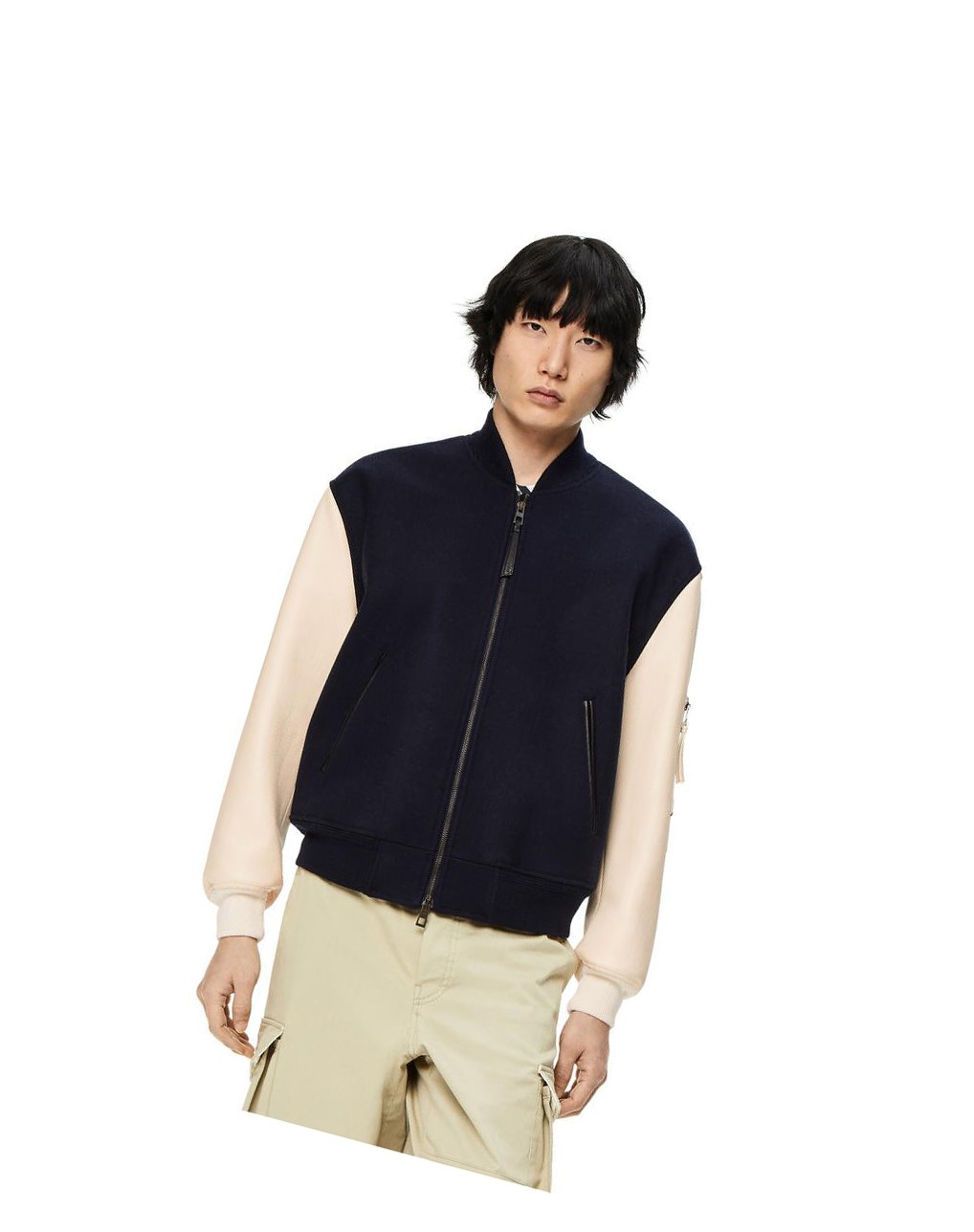 Loewe Cuero sleeve bomber in wool Azul Marino Creme | UDJQK-9543