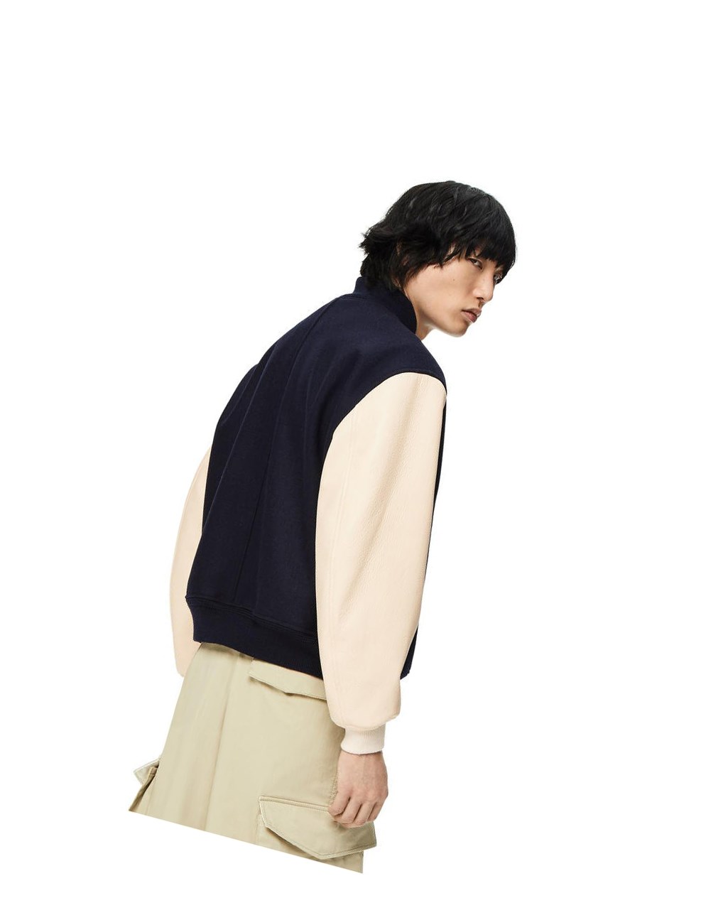 Loewe Cuero sleeve bomber in wool Azul Marino Creme | UDJQK-9543