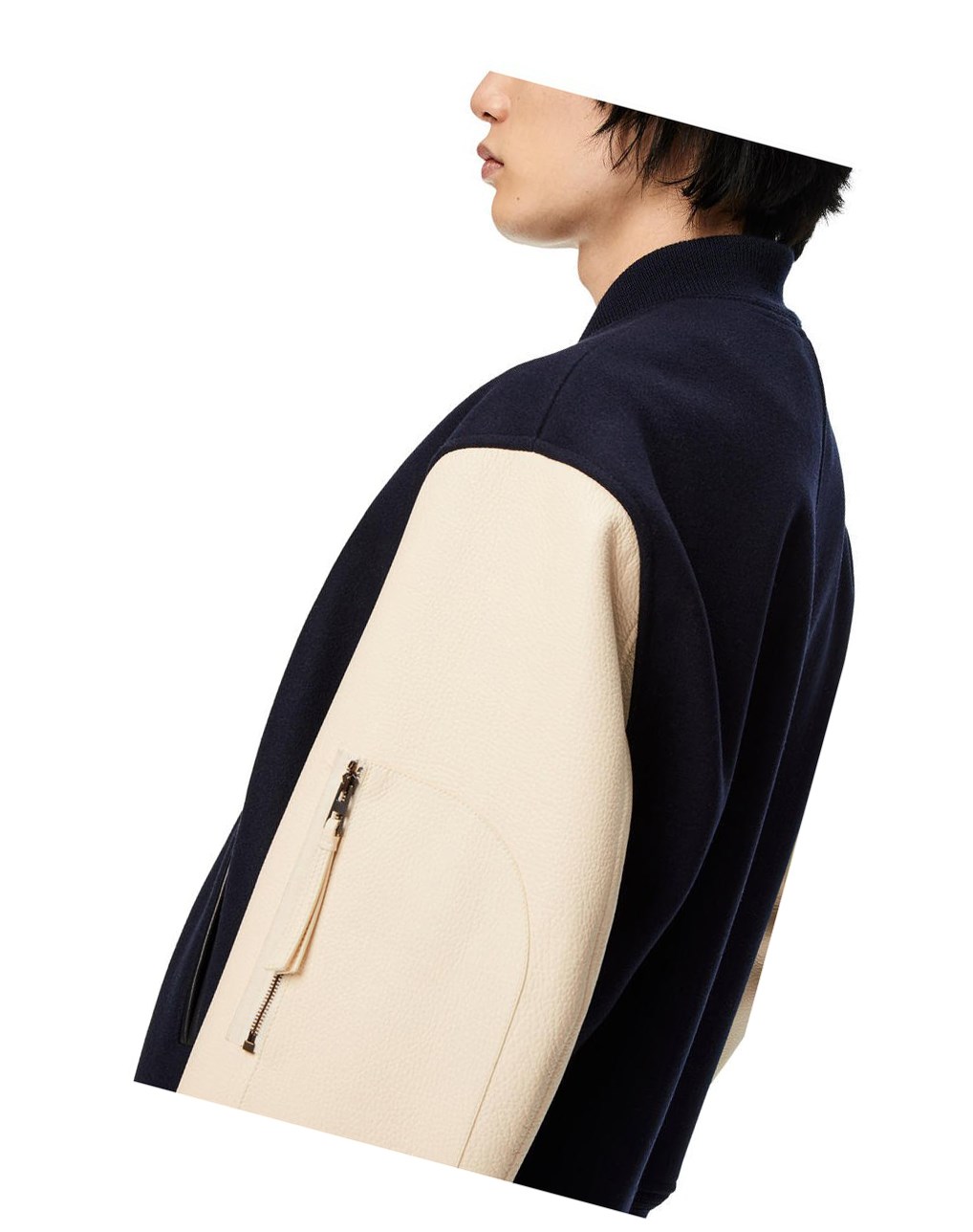 Loewe Cuero sleeve bomber in wool Azul Marino Creme | UDJQK-9543